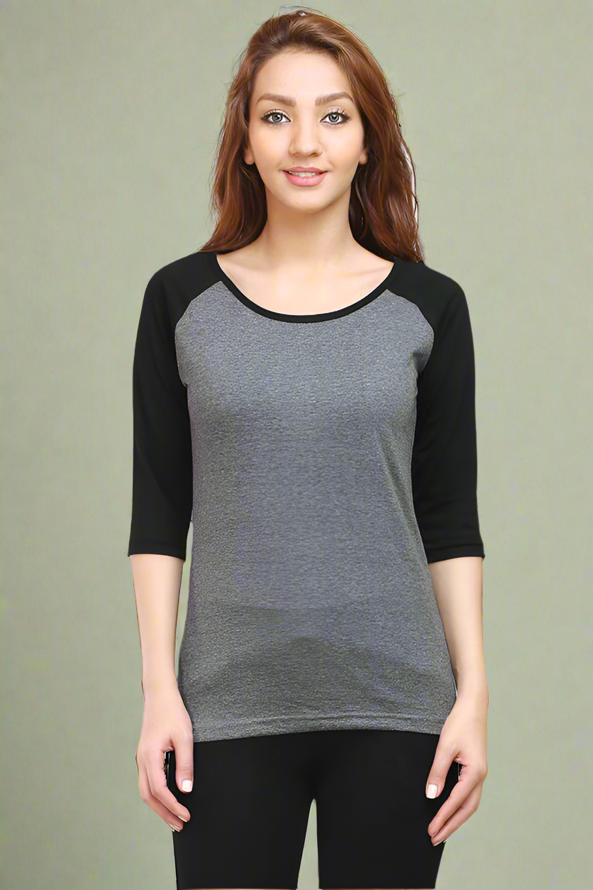 Women's Breathable Round Neck Super Combed Cotton Raglan mesh Sleeve Training T-Shirt