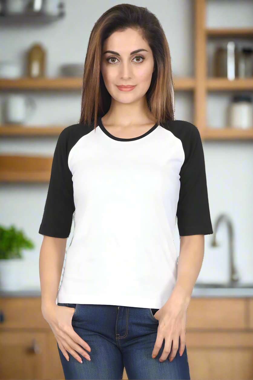 Women's Breathable Round Neck Super Combed Cotton Raglan mesh Sleeve Training T-Shirt