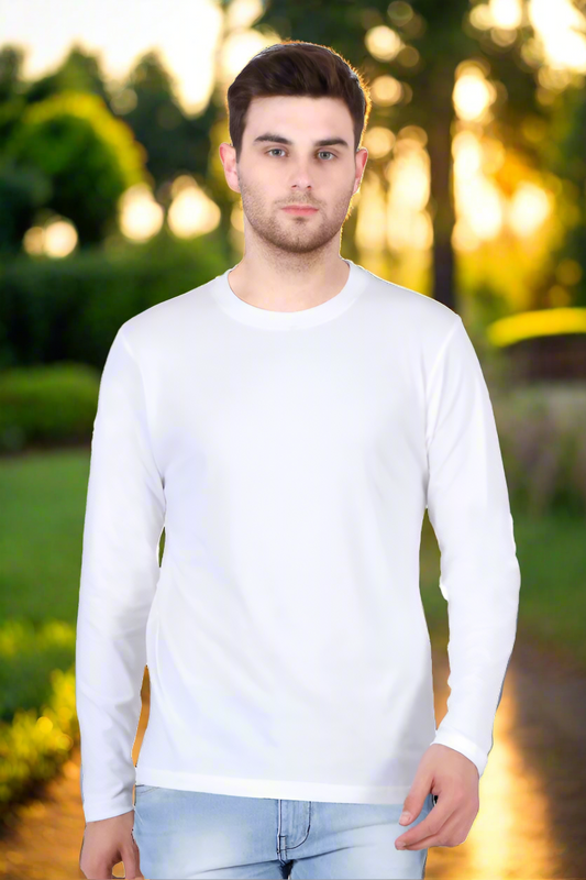 Premium Vibes | Stylish Round Neck Full Sleeve T-Shirt for Men White