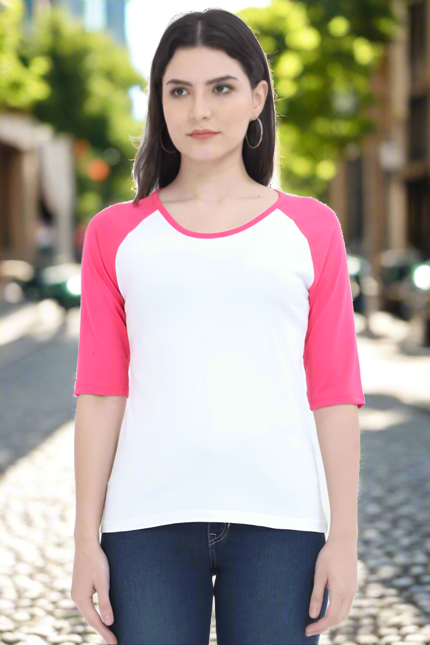 Women's Breathable Round Neck Super Combed Cotton Raglan mesh Sleeve Training T-Shirt