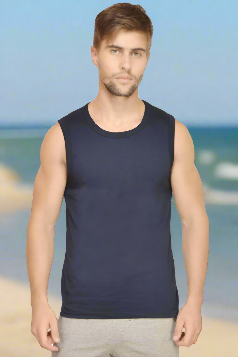  Sleeveless Round Neck T-Shirt Blue