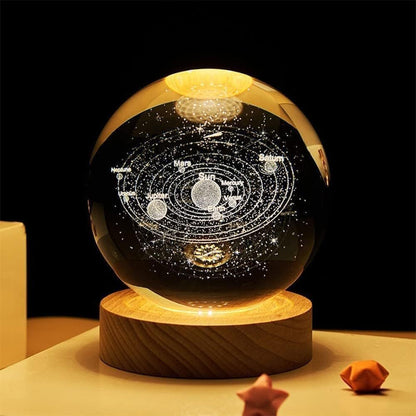 3D Solar Crystal Ball Lamp – Solar System Night Light with Engraved Galaxy, Premium K9 Crystal for a Mesmerizing Display