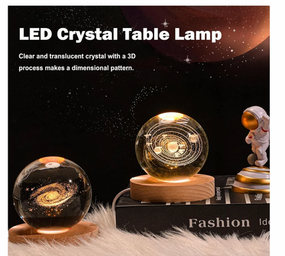 3D Solar Crystal Ball Lamp – Solar System Night Light with Engraved Galaxy, Premium K9 Crystal for a Mesmerizing Display