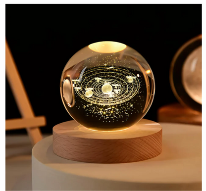 3D Solar Crystal Ball Lamp – Solar System Night Light with Engraved Galaxy, Premium K9 Crystal for a Mesmerizing Display