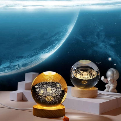 3D Solar Crystal Ball Lamp – Solar System Night Light with Engraved Galaxy, Premium K9 Crystal for a Mesmerizing Display